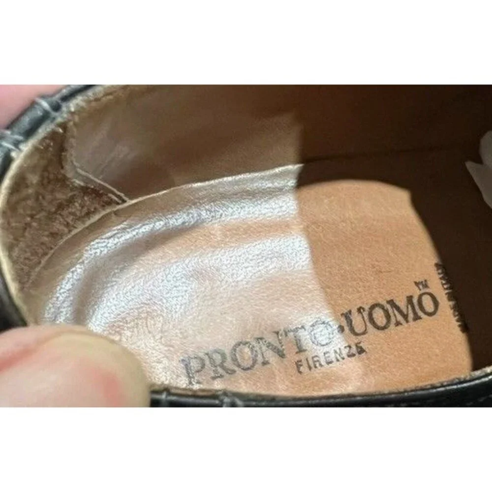 Pronto Uomo Firenze Italy Black Brogue Style Wing Tip Oxford Shoes  Size 10